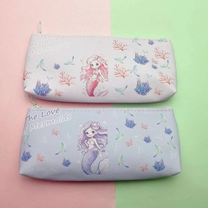 Double mermaid cartoon pencil cases in purple and blue with large capacity design