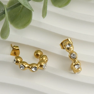 Boucles d'oreilles en acier inoxydable doré 18K en forme de U avec cristaux brillants