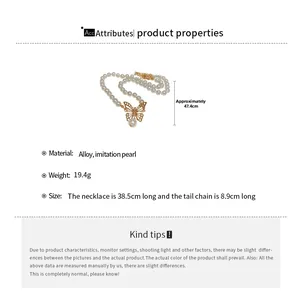 Tableau des tailles détaillé du collier ras du cou en perles avec pendentif papillon doré