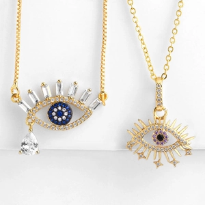 Evil Eye Pendant Necklace Gold Plated Alloy Cubic Zirconia Turkish Hamsa Hand Bohemian Fashion Jewelry For Women