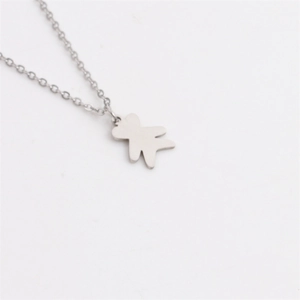 Polished titanium steel bear pendant necklace for men with sleek silver finish chain