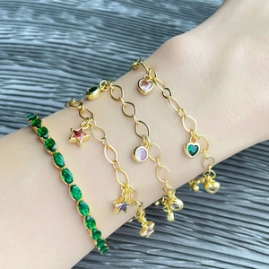Colorful Zircon Charm Bracelet Gold Plated Copper Heart Star Round Oval Geometric Shapes Adjustable Hip Hop Women Fashion