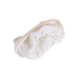 Detailed view of the soft white knitted fabric and elastic texture of the baby beanie