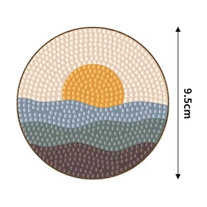 DIY mandala diamond painting coaster with sunset landscape pattern measuring 9.5cm