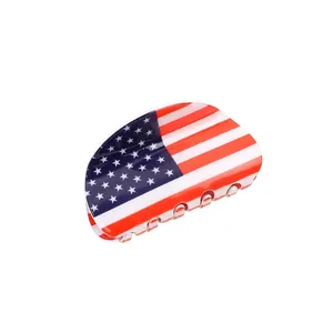 Glossy American flag pattern hair claw clip with star and stripe design for women