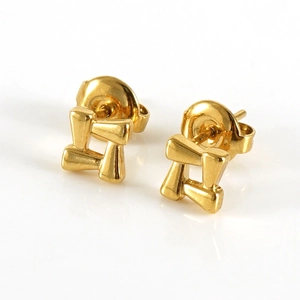 18K gold plated stainless steel square clover earrings with minimalist hollow design