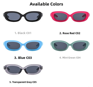 Selection of five vintage oval sunglasses in vibrant colors including pink and green