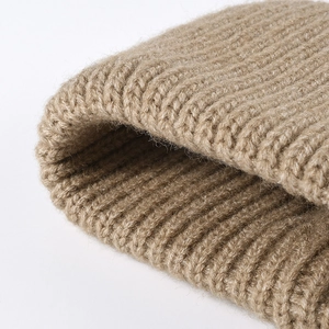 Classic khaki rib-knit beanie hat for winter, featuring high-quality thick wool blend yarn