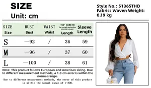 Size chart for women's long sleeve short jacket with detailed measurements in centimeters