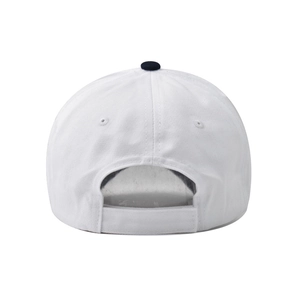 White naval baseball cap with navy top button and adjustable velcro strap closure