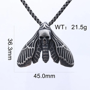 Detailed view of vintage silver moth skull pendant with 36.3mm by 45.0mm dimensions
