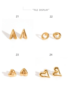 Detailed view of four minimalist 18K gold plated stainless steel stud earrings set
