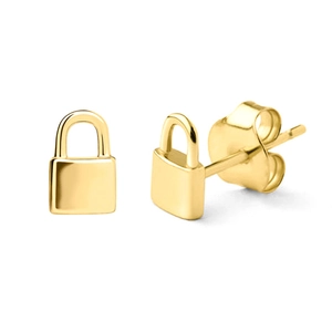 Minimalist S925 sterling silver padlock stud earrings in golden finish for women