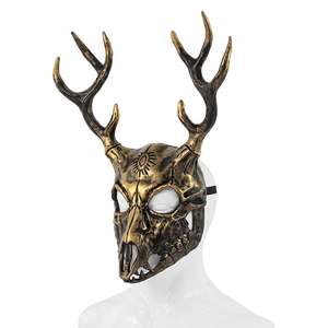 Bronze deer skull mask with branching antlers for Halloween cosplay on head model