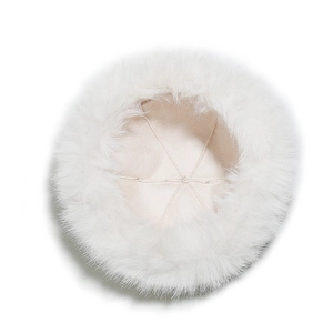 Detailed top view showing the soft white plush texture and inner lining of the warm winter hat