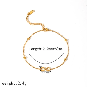 Detailed view of infinity gold bracelet with 210mm plus 60mm chain length and 2.4g weight