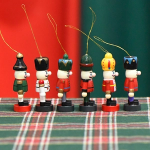 Set of 6 mini wooden Christmas nutcracker ornaments for festive tree decorations