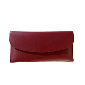 Minimalist burgundy PU leather long envelope wallet for women with fine texture