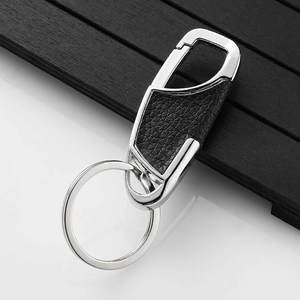 Premium silver alloy car keychain with black lychee grain leather for business men