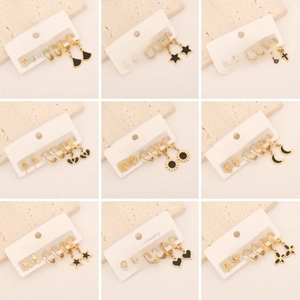 Stainless Steel Earrings Heart Star Moon Cross Flower Fan Enamel Drip Oil Rhinestone Jewelry Fashion For Women