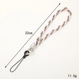 Two-tone white and brown braided phone strap with metal clasp, 22cm long and 11.5g