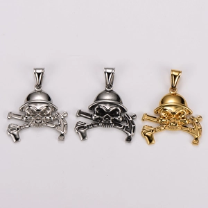 Vintage stainless steel skull pendants in silver, black, and gold for men's jewelry