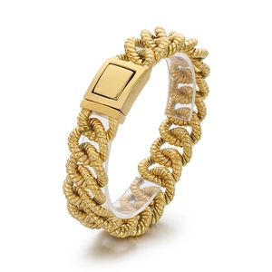 Bracelet gourmette pour homme en acier inoxydable plaqué or 18k avec fermoir rectangulaire