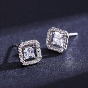 Elegant s925 silver square stud earrings featuring princess cut cubic zirconia stones