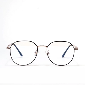 Classic black and gold metal polygon round frame glasses for students and office wear