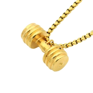 Golden titanium steel dumbbell pendant necklace with box chain for fitness lovers