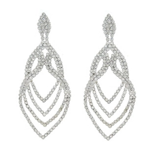 Detailed view of silver luxury hollow teardrop earrings with sparkling rhinestones