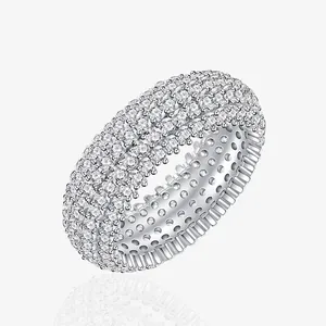 Luxurious Five Row Pavé Zirconia Ring 925 Sterling Silver Arc Band For Women High Polish Fashion Finger Ring Jewelry