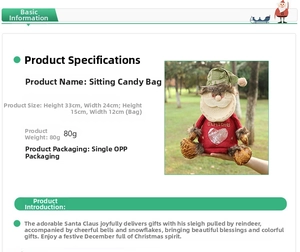 Detail showing Santa candy bag dimensions 33x24cm with transparent heart window