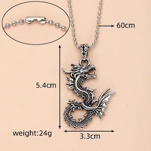 Silver dragon pendant dimensions with 60cm chain and 5.4cm height specification
