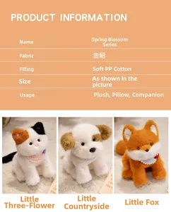Plush calico cat, dog, and fox toys set made of soft faux fur with PP cotton filling