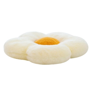 Cute white flower plush seat cushion with yellow center and thick faux rabbit fur texture