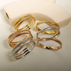 Elegant multi-layer 18K gold plated wire bracelets in gold, rose gold and silver