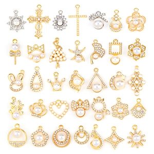 DIY Alloy Charms Pendants With Imitation Artificial Pearl Rhinestone Zircon Jewelry Making Handcrafted Necklace Earring Accessories
