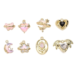 DIY gold-plated alloy charms set with glass stones for handmade necklaces and bracelets