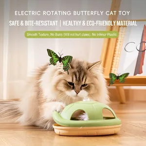Interactive spinning butterfly cat toy with electric rotary base and flying butterfly