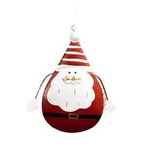 Flat metal Santa Claus ornament with red striped hat and white beard for Christmas tree decor