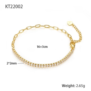 Detailed view of S925 sterling silver gold bracelet with 16+3cm length and 2x2mm cubic zirconia