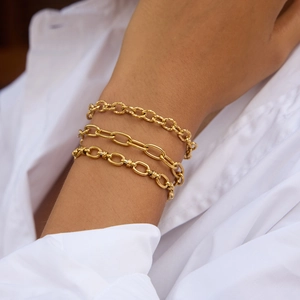 Three-piece stackable 18k gold plated titanium steel chain bracelets for women