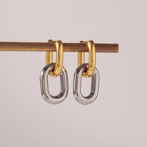 Luxury mixed-metal interlocking hoop earrings in gold and silver stainless steel