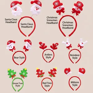 Creative Christmas headbands with Santa, Snowman, and Reindeer plush figures for parties