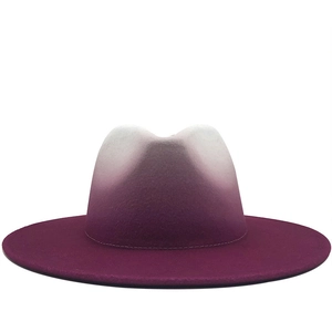 Wide Brim Fedora Hat Wool Felt Jazz Cap Gradient Tie Dye Retro Western Cowboy Style For Men And Women