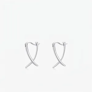 Geometric X-Shape Earrings 925 Sterling Silver Minimalist Crossed Lines Hoop Ear Buckle For Women