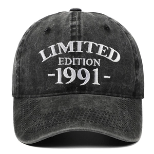 Adjustable washed cotton baseball cap with Limited Edition 1991 white embroidery