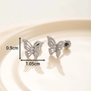 Elegant butterfly stud earrings with sparkling cubic zirconia measuring 1.05cm by 0.9cm