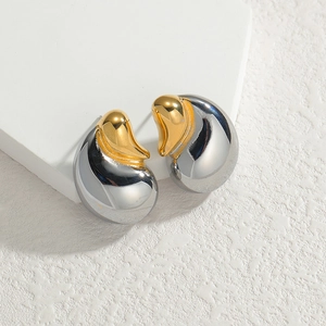 Minimalist geometric water drop earrings in dual-tone gold and silver stainless steel